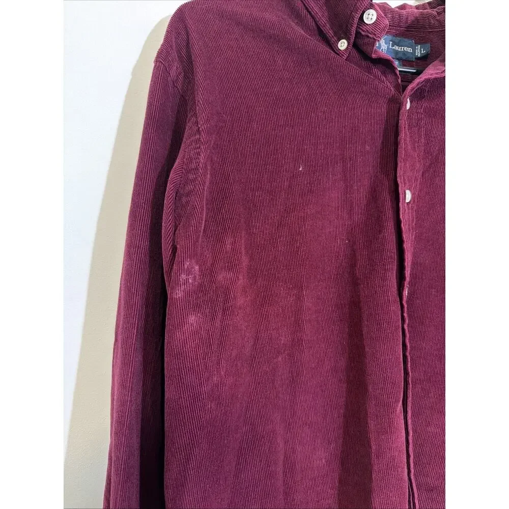Polo Ralph Lauren Shirt Mens Large Maroon Corduroy Pony Button Down Long Sleeve